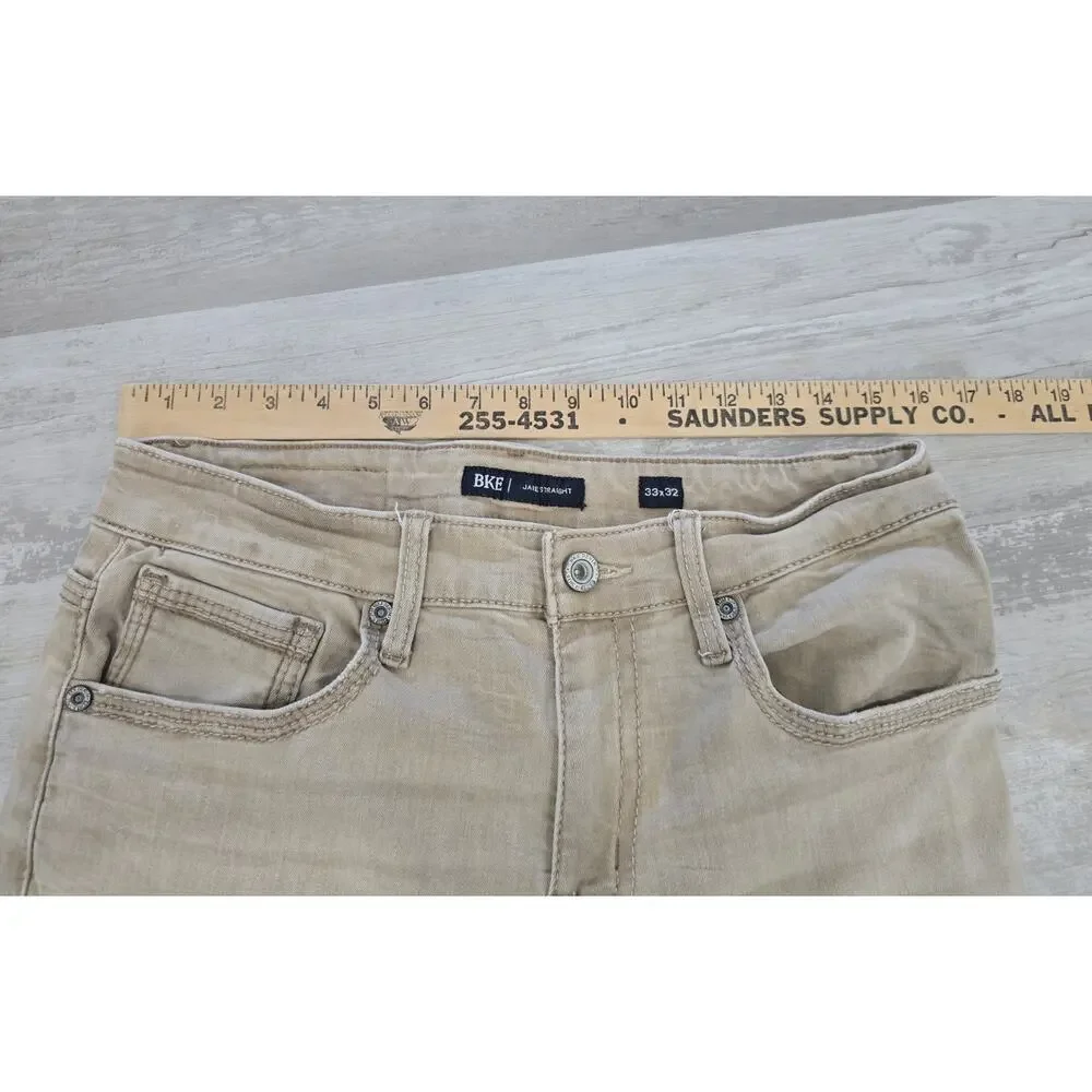 BKE Jake Straight Leg Khaki Pants Mens 33x32 Tan Denim Stretch Buckle